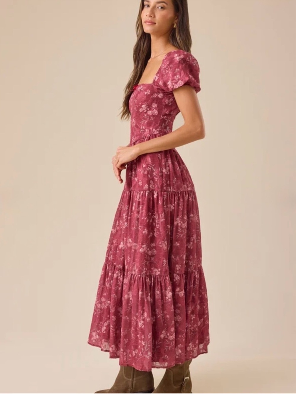 Altar’d State Junie Floral Maxi Dress Burgundy S NWT - Picture 5 of 12